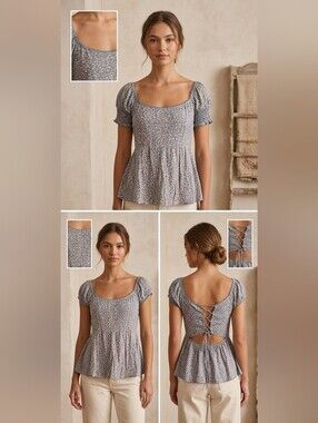 URBAN Romantics Blue Floral Peplum Top